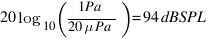 20log_10({1Pa}/{20 mu Pa}) = 94dBSPL